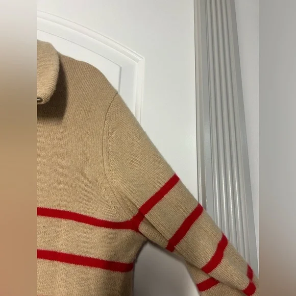 Banana Republic Cream Striped 100% Cashmere Quarter-Zip sweater size Medium chic - Picture 8 of 11